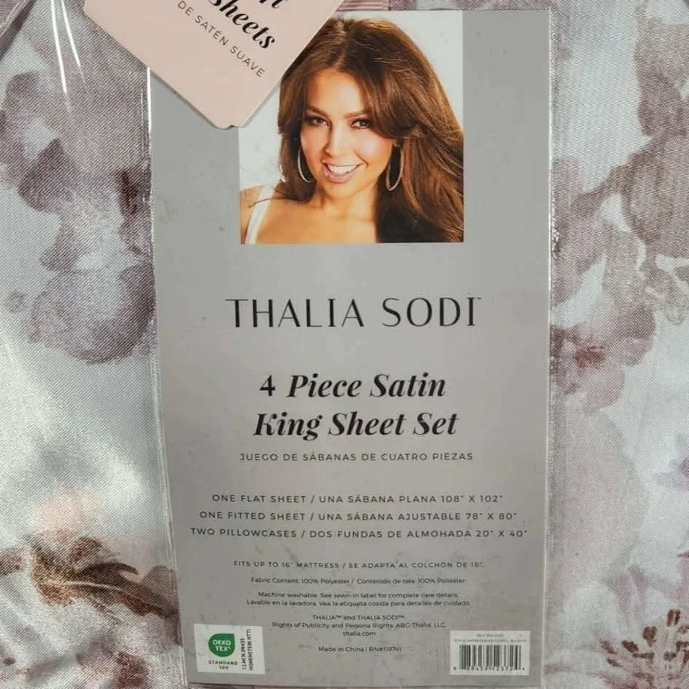Thalia Sodi 4 Piece Satin King Sheet Set Mauve Floral Bedding